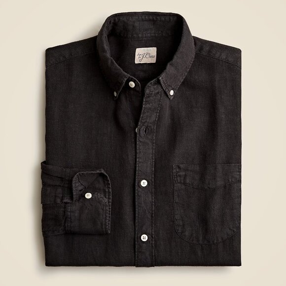 J Crew Baird McNutt Linen Shirt Mens Black Slim Long Sleeve Irish - Picture 1 of 6